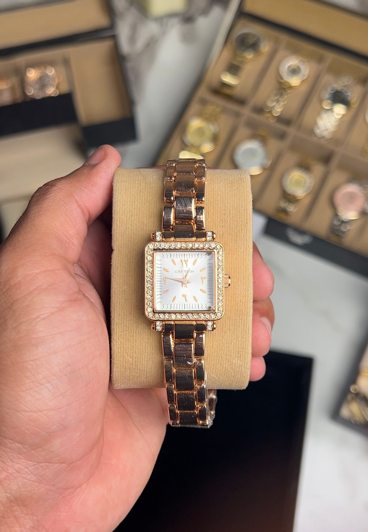 Cartier Rose Gold Heritage Arabic Dial Stainless Steel Watch