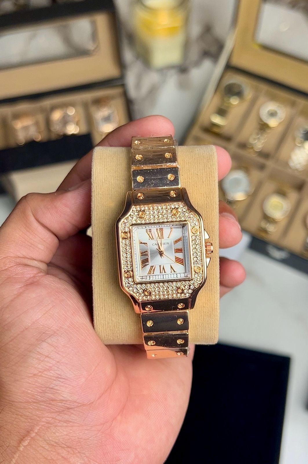 Cartier Santos-Dumont Rose Gold Diamond Stainless Steel Watch