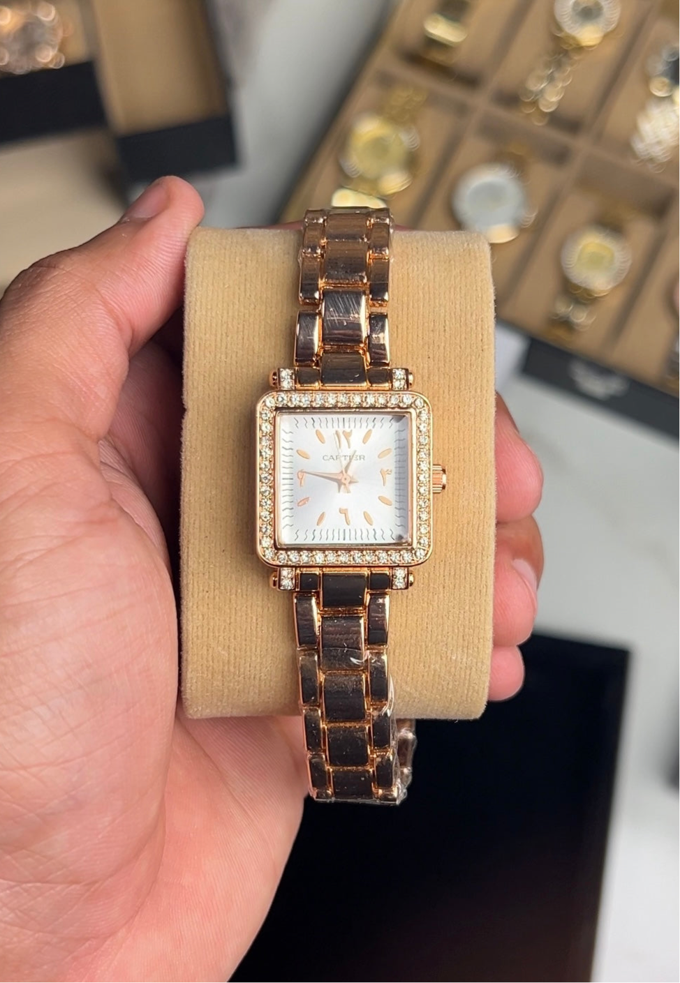 Cartier Rose Gold Heritage Arabic Dial Stainless Steel Watch