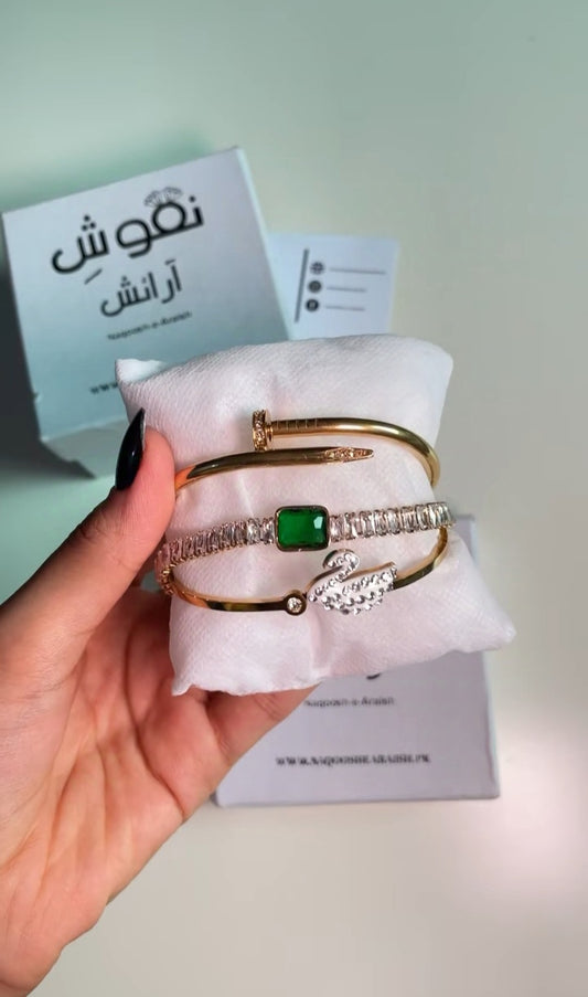 Cartier Nail Bangle & White Swan bangle With Emerald Bracelet