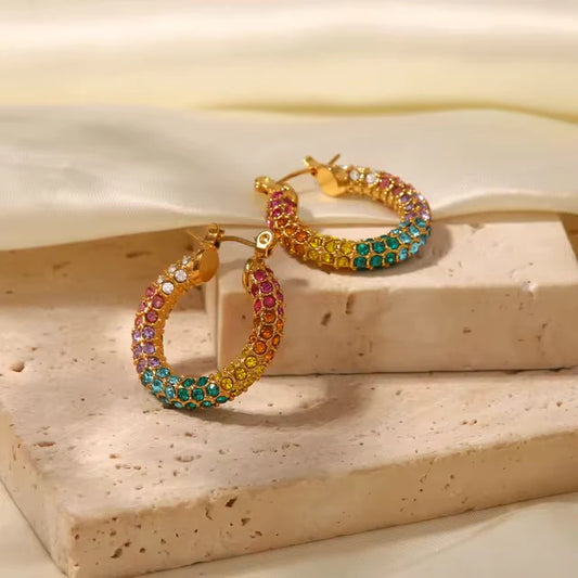 Rainbow Diamond Hoops