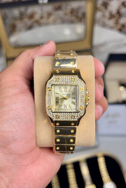 Cartier Santos-Dumont Gold Diamond Stainless Steel Watch