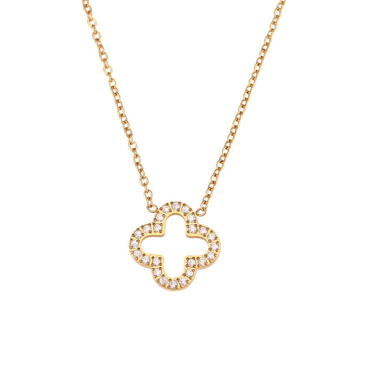 Hollow Clover Studded Necklace